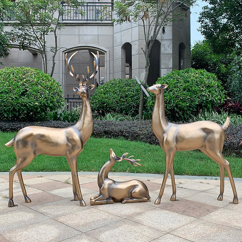 良澤玻璃鋼梅花鹿擺件戶外園林景觀動(dòng)物雕塑小區(qū)售樓部麋鹿裝飾小品 XL1207A白色組合(5件套)